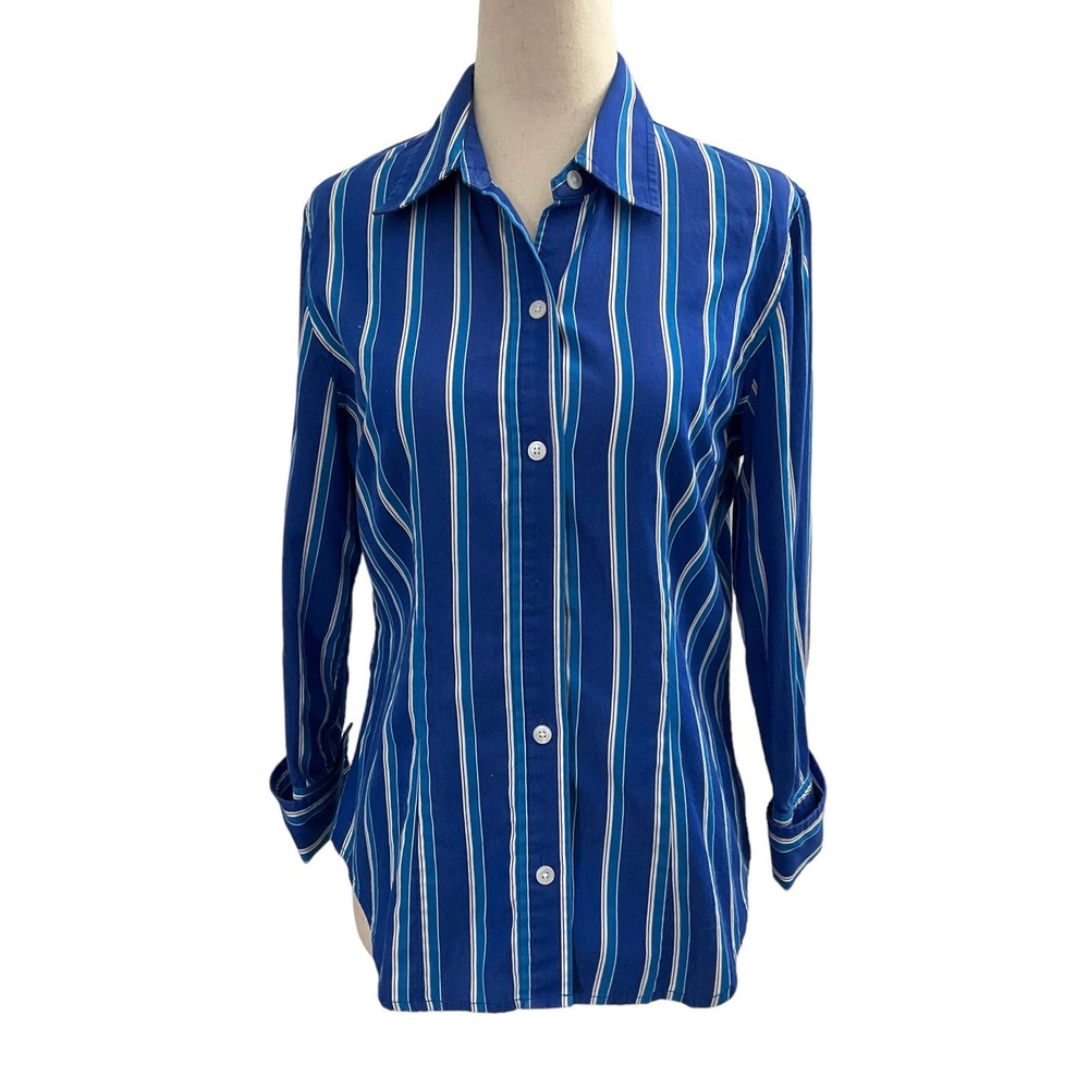 Jones‎ New York Blue Collared Button Up Shirt 3/4 Sleeve Women Size Small | 46-5